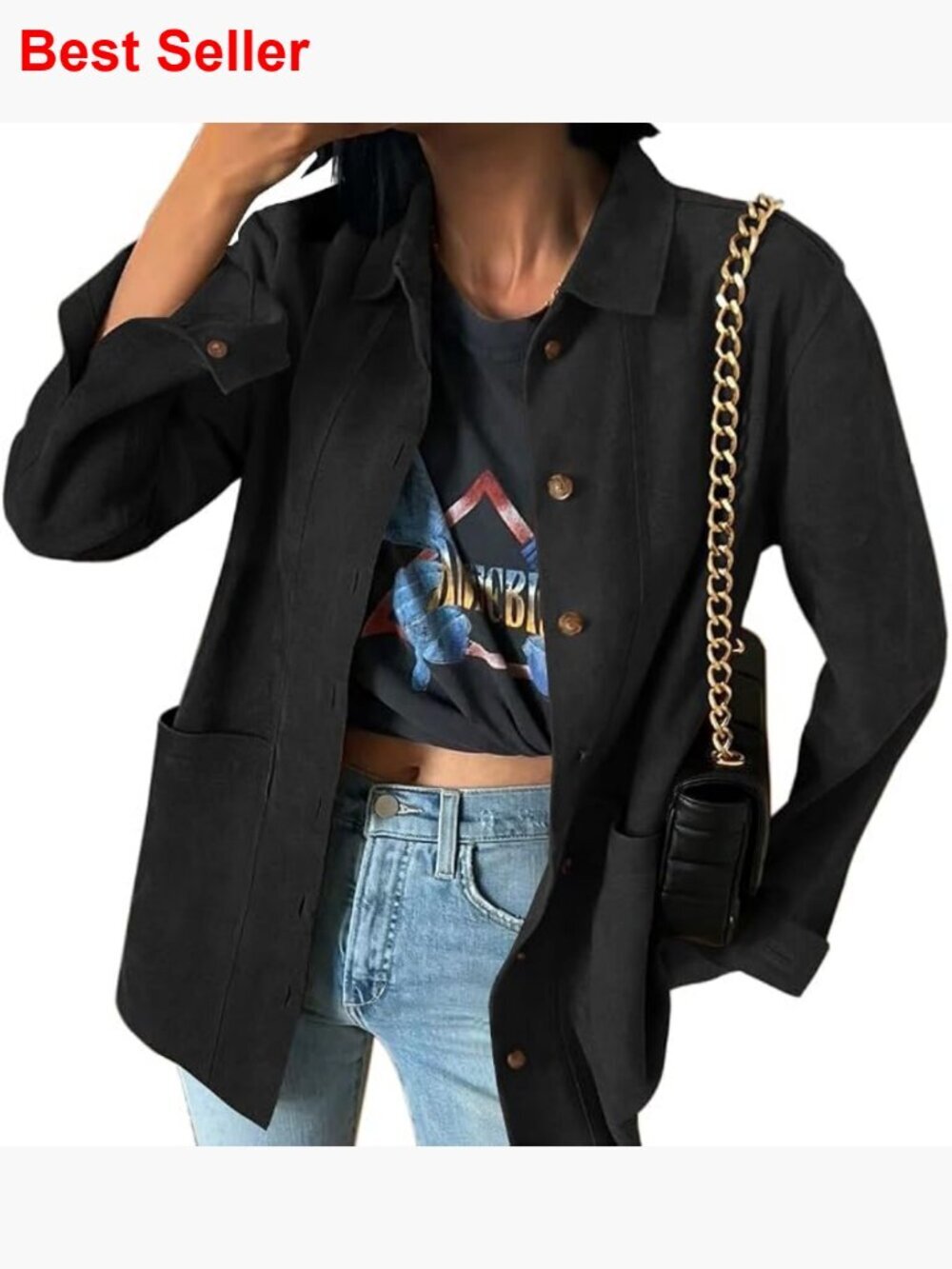 Faux Suede Button Down Long Sleeve Shacket Coat Trendy Fall Jacket